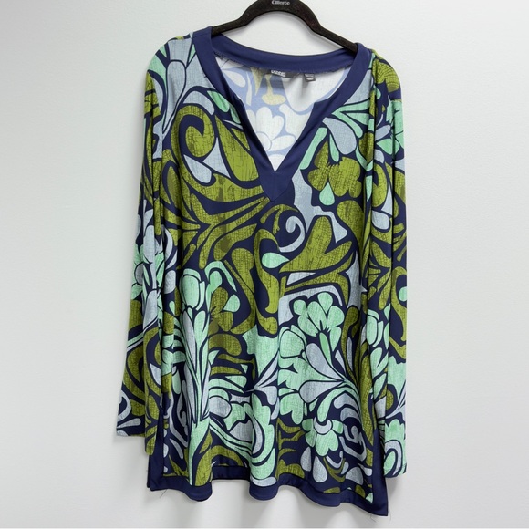 dennis basso Tops - Dennis Basso Allover Printed Tunic Top X-Large Size Modern Trendy Knit Blouse